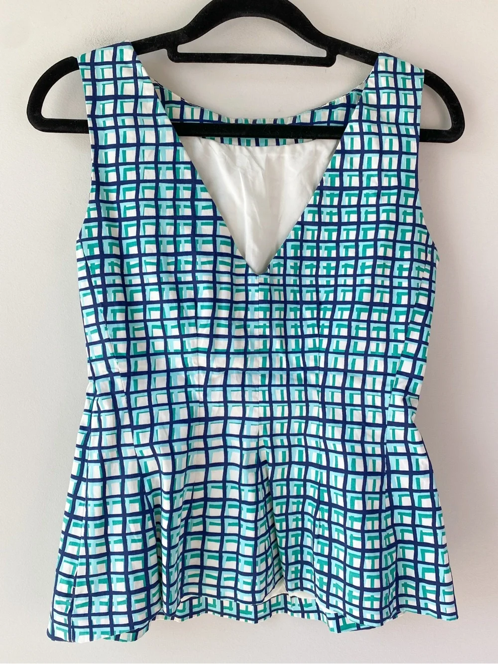Kate Spade Tatiana Peplum Top XS Breezeblock Geometric Blue Chic Preppy Mod